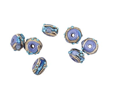 Grace Lampwork Blue Freestyle Rondelle 9x14mm