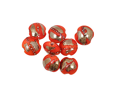 Grace Lampwork Electric Orange Metallic Lentil 14x15mm