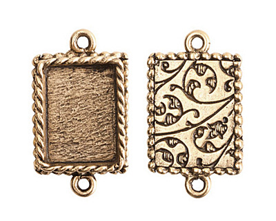 Nunn Design Antique Gold (plated) Mini Ornate Rectangle Bezel Link 24x14mm