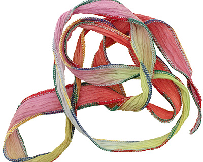 Navajo Primary Blend w/ Multi Colored Edges Hand Dyed 100% Silk Ribbon 1/2