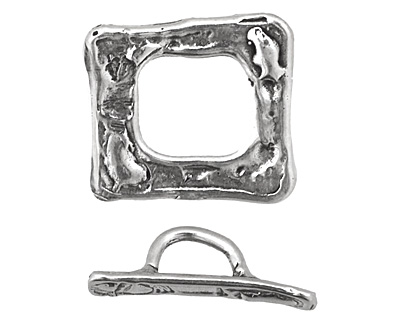 Rustic Charms Sterling Silver Square Rustic Toggle Clasp 20mm, 21mm bar