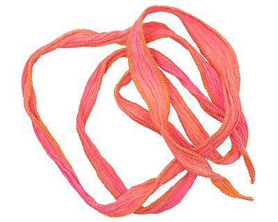 Mango Blend w/ Orange Edges Hand Dyed 100% Silk Ribbon 1/2