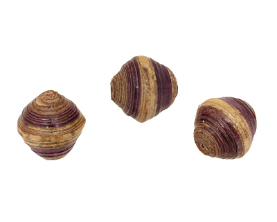 African Paper (beige, eggplant, beige) Bicone 25x22-23mm