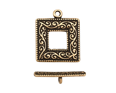Antique Brass (plated) Scroll Square Toggle Clasp 22x18mm, 21mm bar