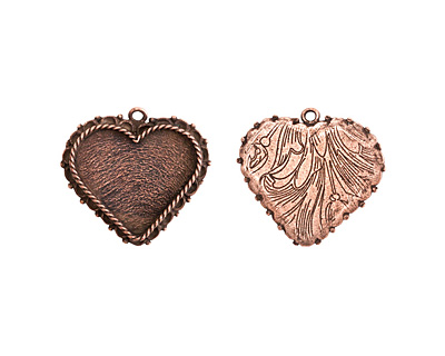 Nunn Design Antique Copper (plated) Large Ornate Heart Bezel Pendant 40x37mm