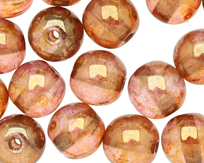 Czech Glass Luster Rose/Gold Topaz Round 6mm