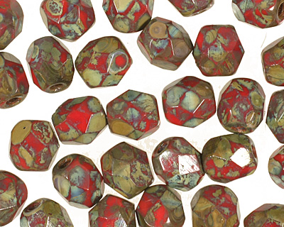 Czech Fire Polished Glass Opaque Red Picasso Round 4mm