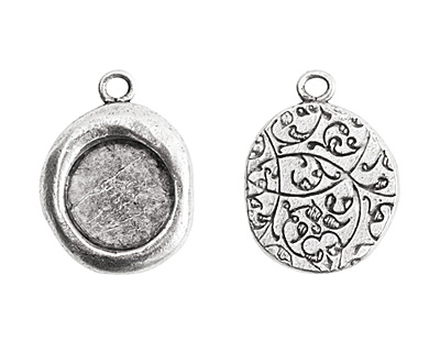 Nunn Design Antique Silver (plated) Crest Seal Bezel Pendant 19x25mm