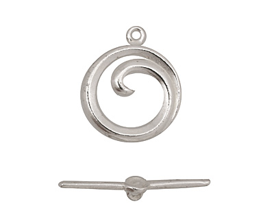 Silver (plated) Simple Spiral Toggle Clasp 18x16mm, 24mm bar