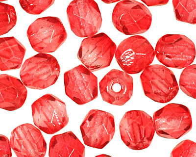 Czech Fire Polished Glass Coated Hot Cranberry Round 4mm