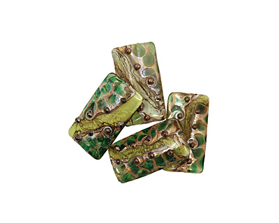 Grace Lampwork Green w/ Silver Foil Kalera 26-27x38-29mm