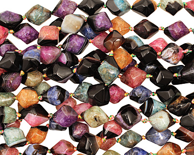 Black & Rainbow Agate Faceted Nugget 16x12mm