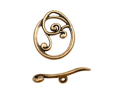 Antique Brass (plated) Swirly Toggle Clasp 18x16mm, 22mm bar
