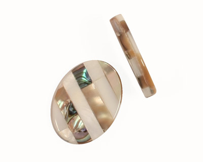 Abalone & Mother of Pearl Banded Mosaic Flat Oval 20x15mm