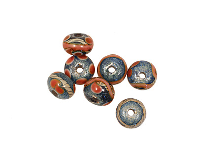 Grace Lampwork Orange Red w/ Dark Green Rondelle 9x14mm