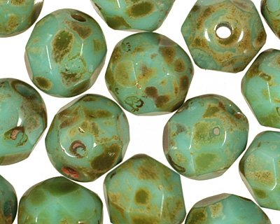 Czech Fire Polished Glass Turquoise Picasso Round 6mm