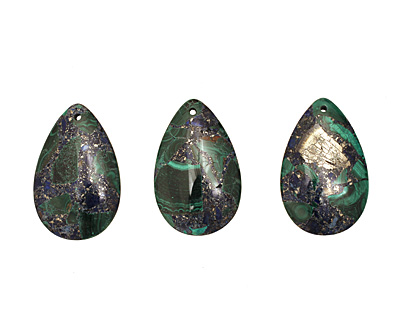 Azurite Malachite & Pyrite Teardrop Pendant 30x47mm