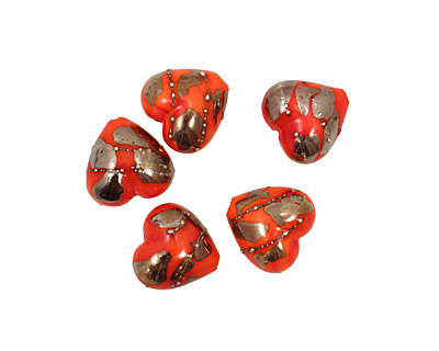 Grace Lampwork Electric Orange Metallic Heart 19-20mm