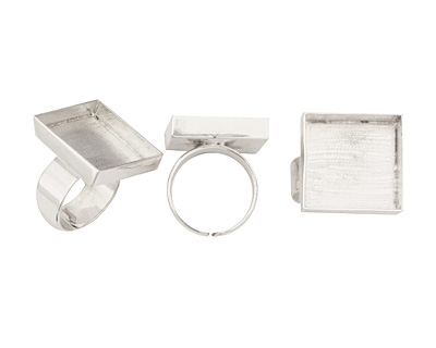 Silver (plated) Adjustable Ring Square Bezel 21mm