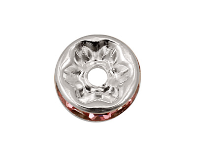 Silver (plated) Light Rose Rhinestone Rondelle 4x8mm