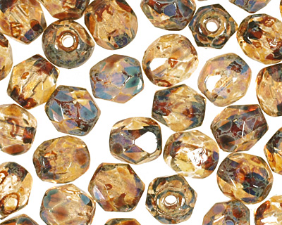 Czech Fire Polished Glass Crystal Picasso Round 4mm
