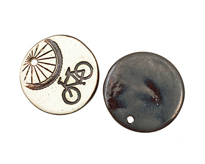 Earthenwood Studio Ceramic Oxidation Round Bicycle Pendant 36mm