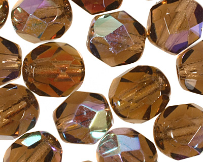 Czech Fire Polished Glass Smoky Topaz AB Round 6mm