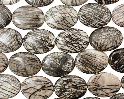 Black Water Jasper Flat Oval 40x30mm