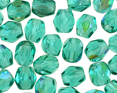 Czech Fire Polished Glass Blue/Green Emerald AB Round 3mm