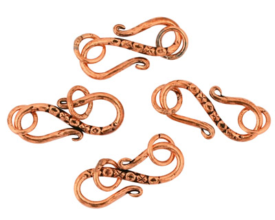 Antique Copper S-Hook & Ring with Divets and Xs 23x9mm