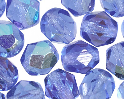 Czech Fire Polished Glass Sapphire AB Round 6mm