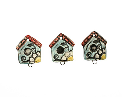 Jangles Ceramic Bird House Pendant 28x36mm