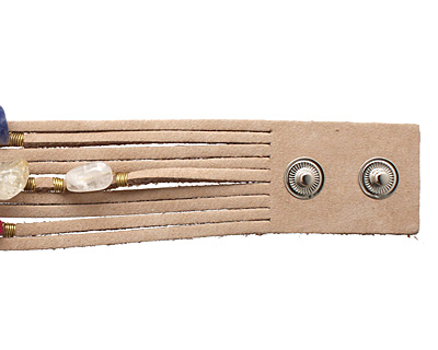 Natural Embellished Banded Leather Cuff 1 1/8