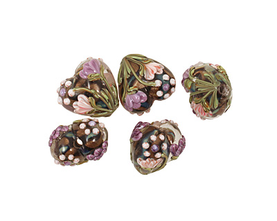 Grace Lampwork Light Pink w/ Purple Floral Heart 19-20mm