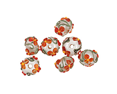 Grace Lampwork Vermilion Flower Rondelle 9x14mm