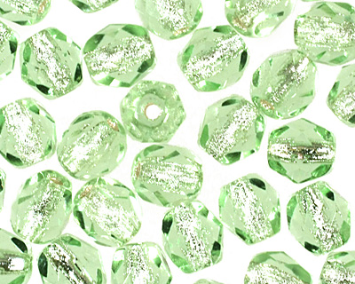 Czech Fire Polished Glass Silver Lined Peridot Round 4mm