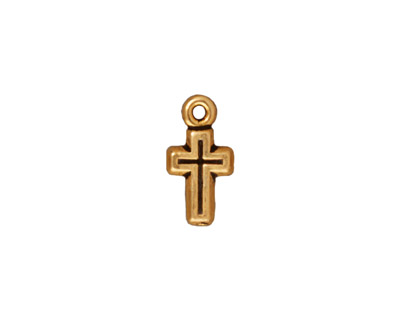 TierraCast Antique Gold (plated) Beaded Cross Charm 7x15mm