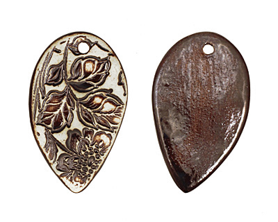 Earthenwood Studio Ceramic Oxidation Floral Scroll Leaf 27x46mm