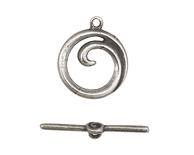 Antique Silver (plated) Simple Spiral Toggle Clasp 18x16mm, 24mm bar