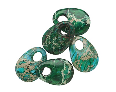 Dark Emerald Impression Jasper Flat Oval Pendant 25x35mm