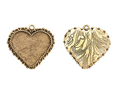 Nunn Design Antique Gold (plated) Large Ornate Heart Bezel Pendant 40x37mm