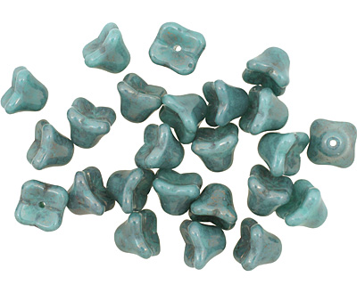 Czech Glass Luster Teal Bellflower 6x7mm