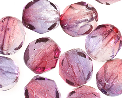 Czech Fire Polished Glass Dual Coated Tanzanite/Fuschia Round 6mm