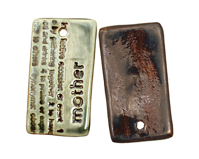 Earthenwood Studio Ceramic Peacock Iron Mother Text Pendant 24x44mm