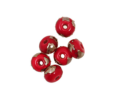Grace Lampwork Regal Red Metallic Rondelle 9x14mm