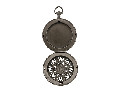 Gunmetal Round Filigree Timepiece Heirloom Locket 45x60mm