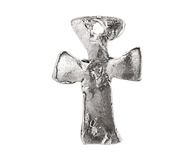 Rustic Charms Sterling Silver Little Rounded Cross w/ Heart Charm 12x17mm