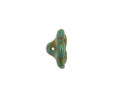 Czech Glass Picasso Blue Green Flower Button 12x7mm