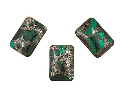 Malachite & Pyrite Rectangle Pendant 32x47mm