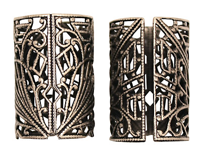 Stampt Antique Pewter (plated) Short Deco Filigree Tube 26x18mm